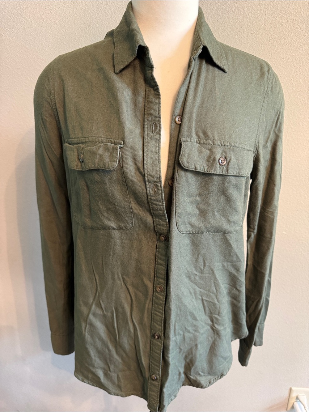 Hollister Olive Green Button-Down Utility Shirt, Size S